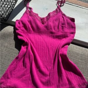 Y2K Faded Glory Pink Lace Trim Cami Tank Top Size M Ribbed Cotton Fairycore